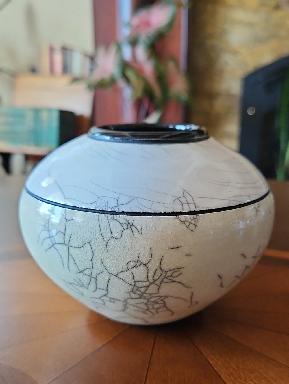 Handcrafted Two-Tone Crackle Ceramic Vase in Cream and White